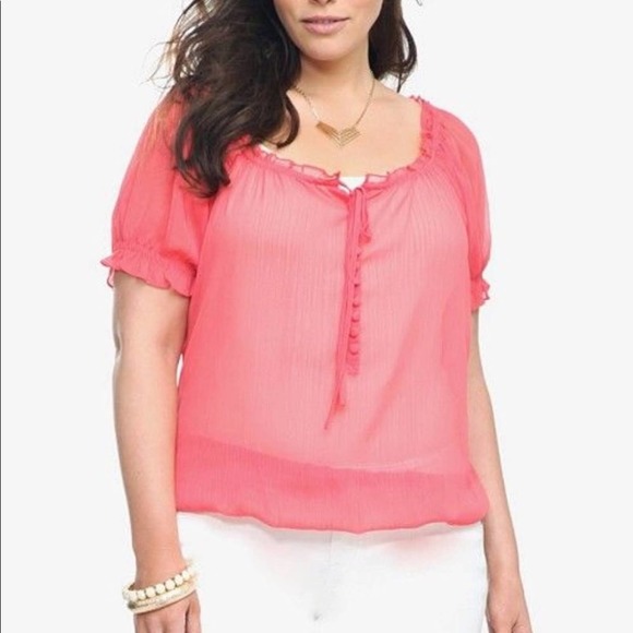 torrid Tops - Torrid Chiffon Coral Boho Top Size 2